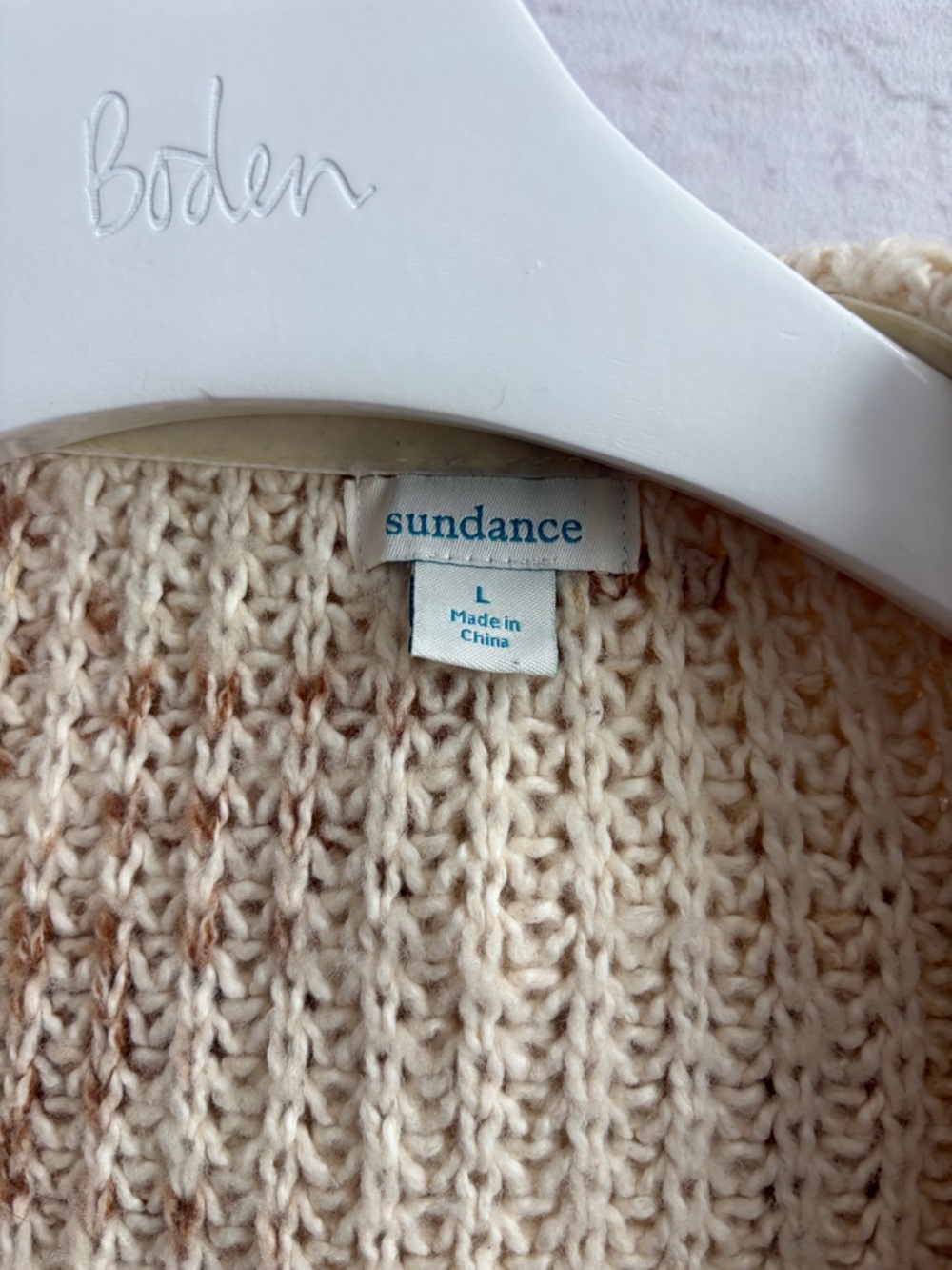 Sundance Wool Blend Knit Crochet Long Sweater‎ Coat Hooded Pockets Neutral - Picture 5 of 6